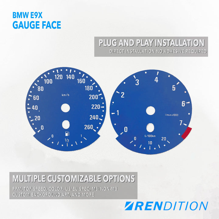 BMW E9X GAUGE FACE / GAUGE OVERLAY FOR 318, 320, 323, 325,328, 330, 335, M3
