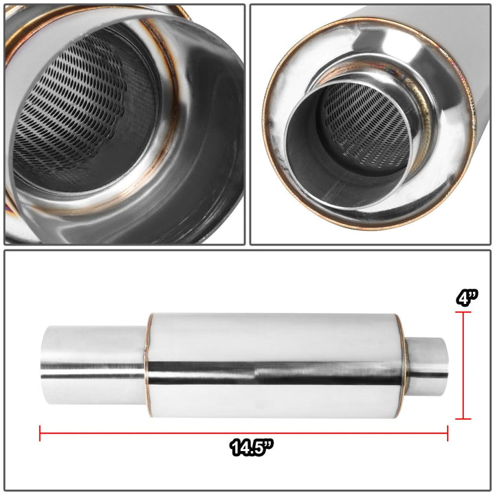 Universal 3" Round Cut Polish Exhaust Muffler Tip 14.7" Total Length
