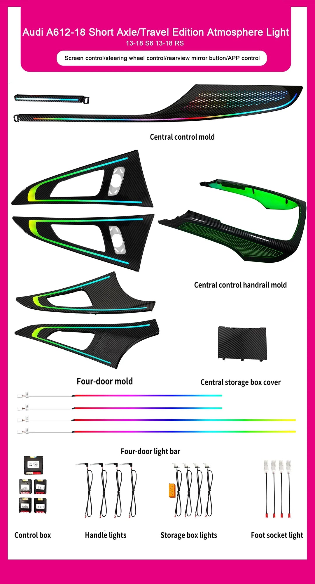 Audi A6 / S6 / RS6 C7 Interior 64-Color Dynamic Symphony LED Ambient Light Kit 2012 - 2018