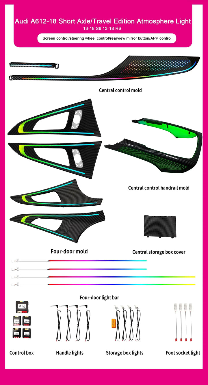Audi A6 / S6 / RS6 C7 Interior 64-Color Dynamic Symphony LED Ambient Light Kit 2012 - 2018