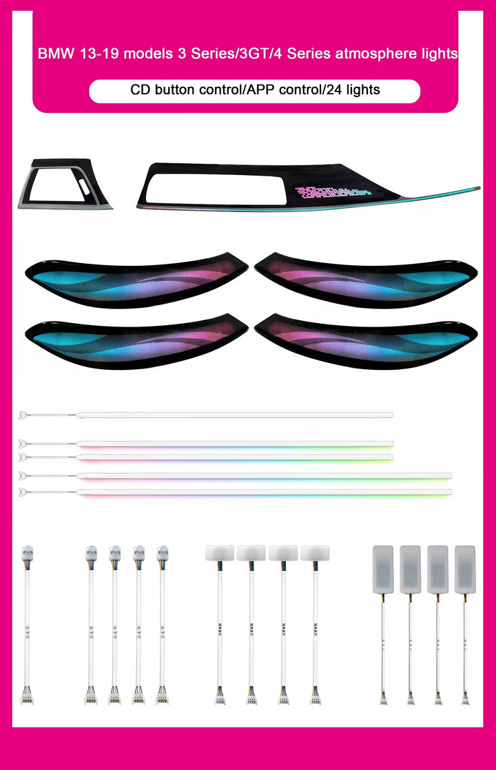 BMW 3 Series F30 / F31 / F34 / F35 / 3GT & 4 Series F36 Gran Coupe Interior 64-Color Dynamic LED Ambient Light Kit 2013 - 2019
