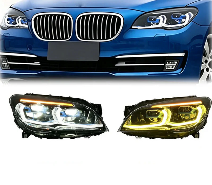 BMW 7 Series F02 G12 Style LED Headlight Assembly with Dual-Color DRL (Yellow / White) 2013 - 2015 (Replaces 63117228423)