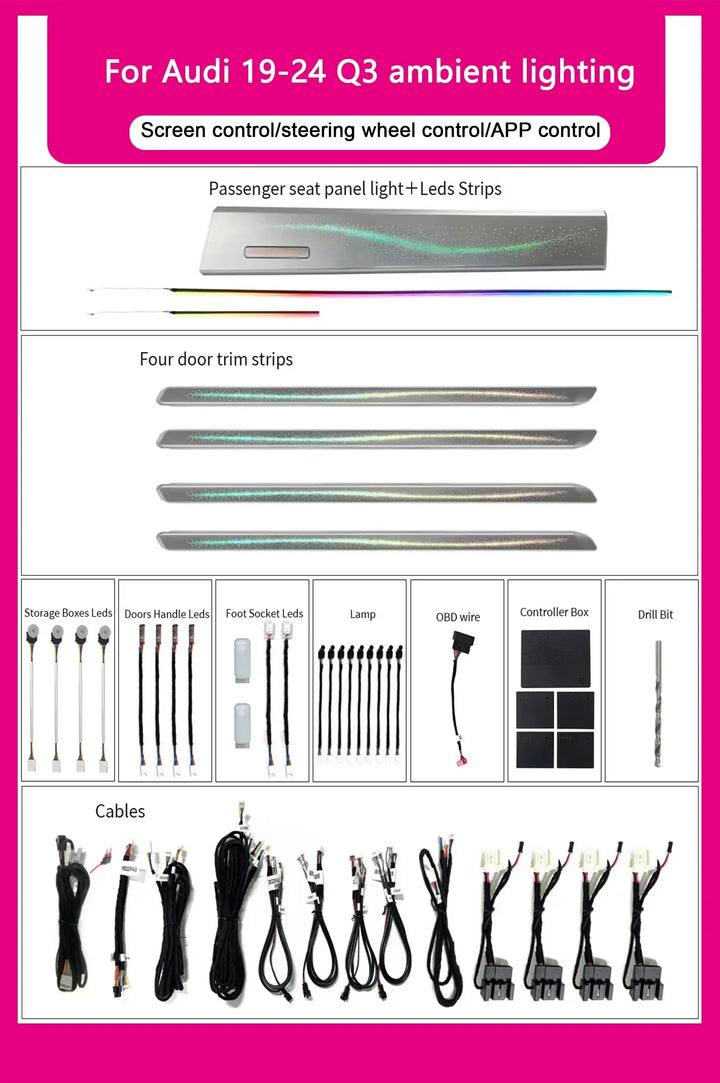 Audi Q3 Interior 64-Color Symphony Rainbow Dynamic LED Ambient Light Kit 2019 - 2025