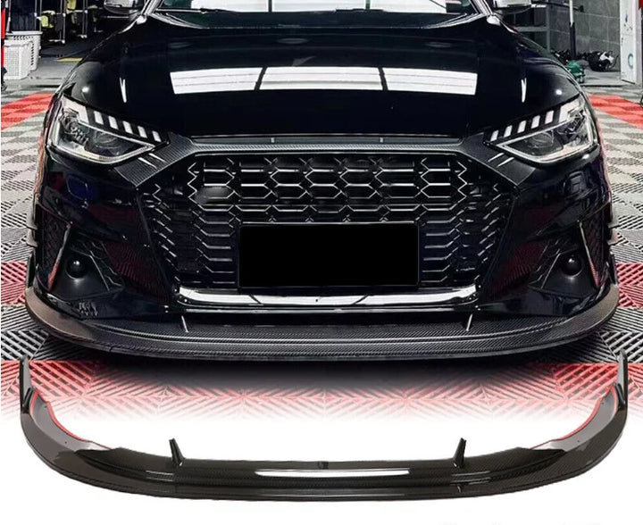 Audi A4 B9 S-Line / S4 Sedan Carbon Fiber 3D Style Front Bumper Lip Splitter Chin Spoiler 2020 - 2021
