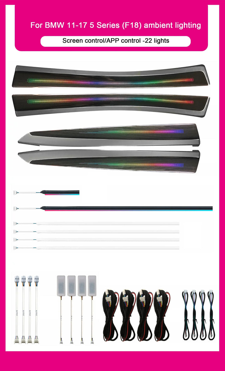 BMW 5 Series F10 / F11 / F18 Interior 64-Color Dynamic LED Ambient Light Kit with Music Sync 2010 - 2018