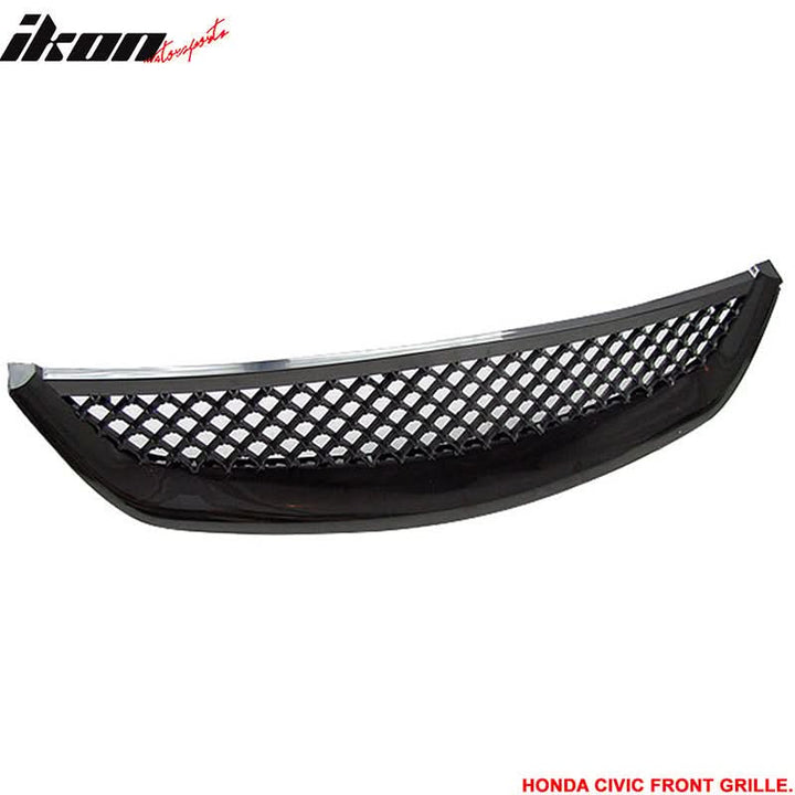 2001-2003 Honda Civic 2Dr 4Dr T-R Black Front Hood Grille Grill ABS