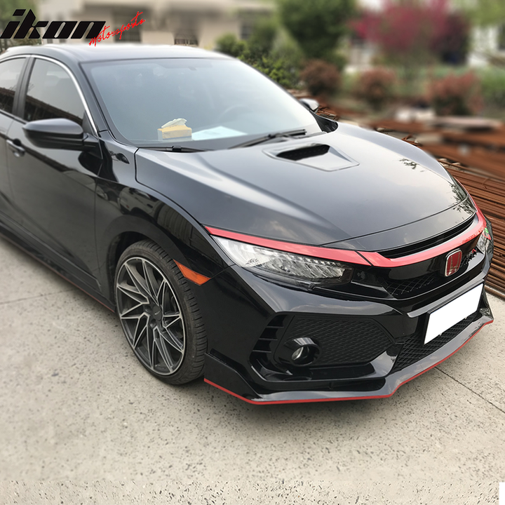 2016-2021 Honda Civic Type R Style Red 3Pc Grille Trim ABS