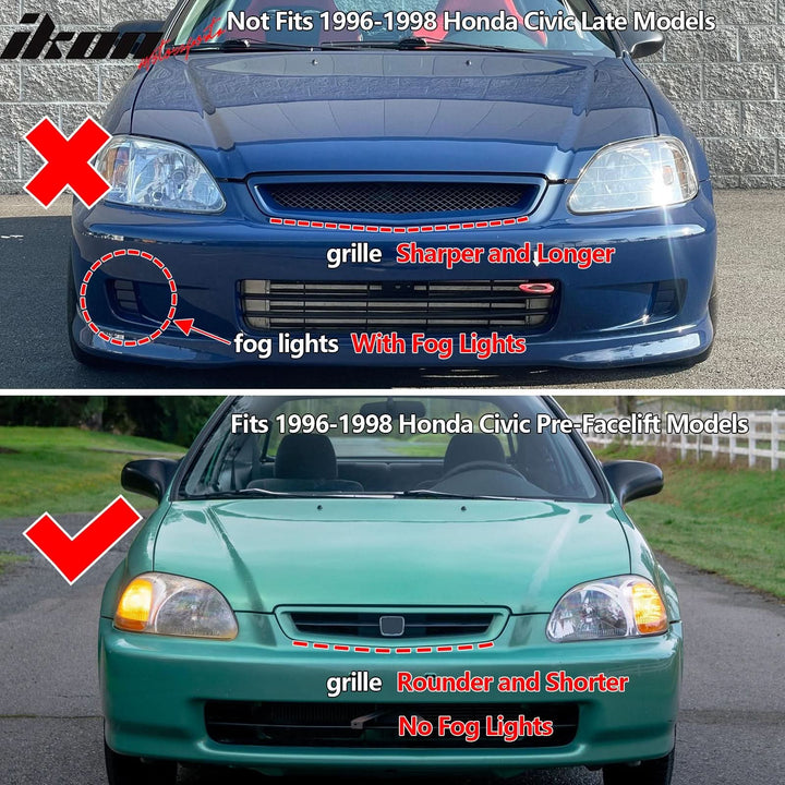 Fits 96-98 Honda Civic 3Dr TR Front + Rear Bumper Lip + Hood Grill