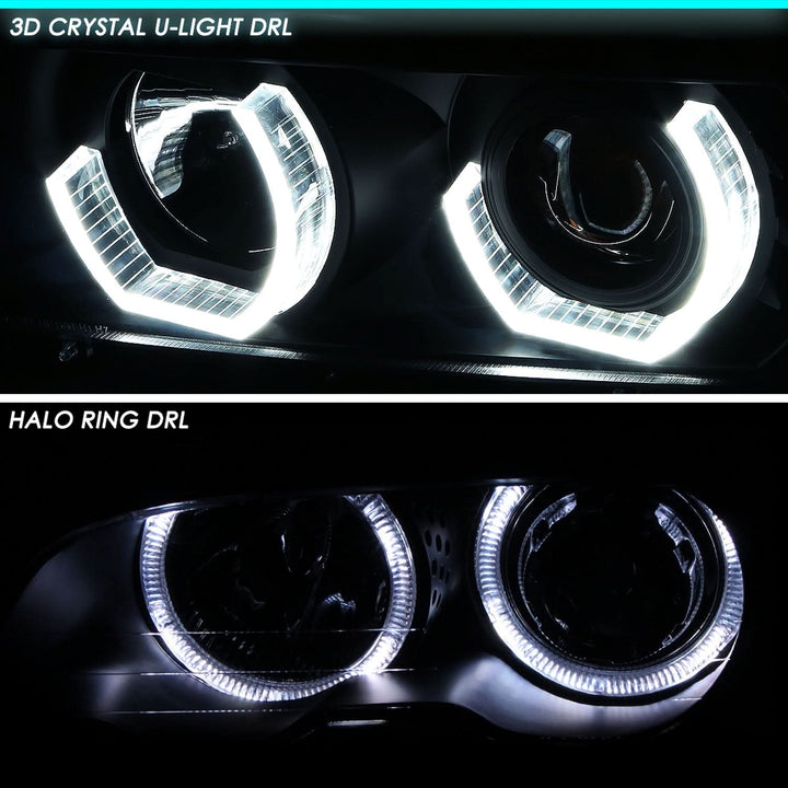 99-01 BMW 3-Series 3D Crystal Halo Projector LED Headlights Black