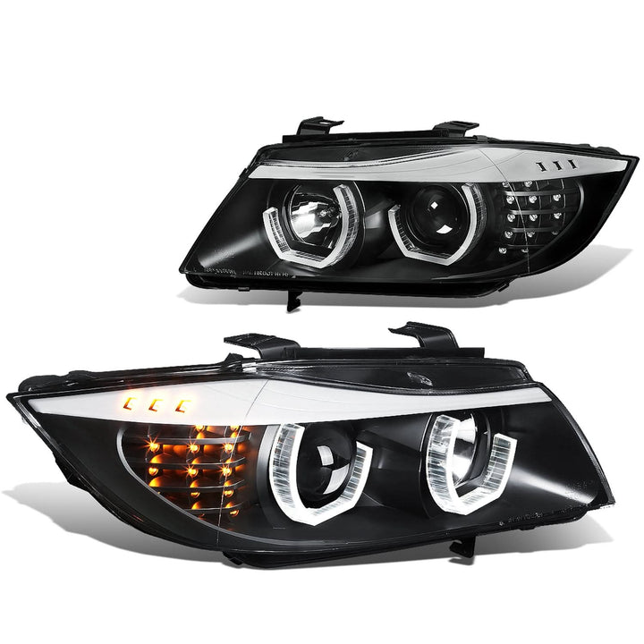 2006-2012 BMW 3-Series 3D Crystal Halo Projector LED Headlights Black