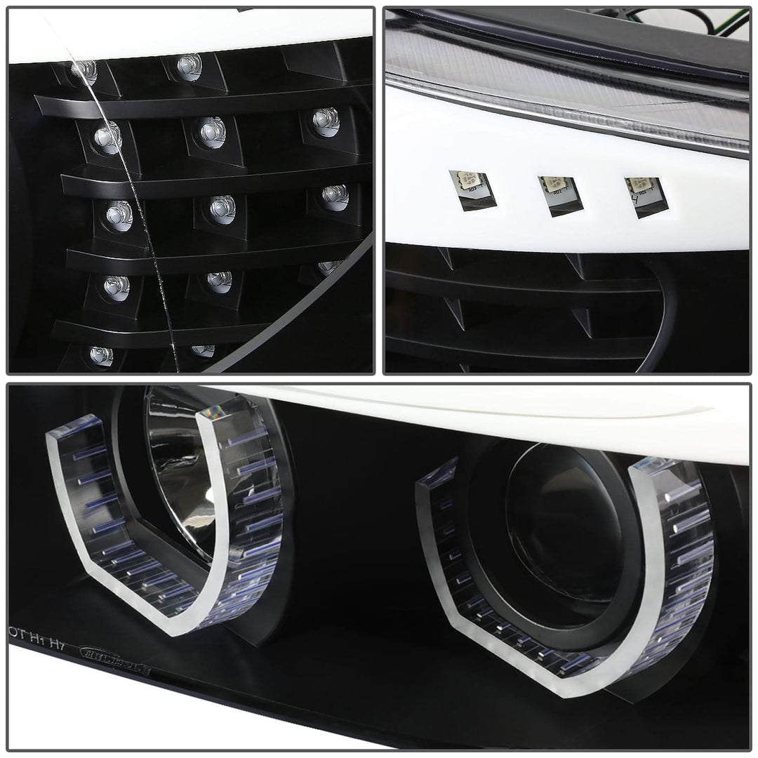 06-08 BMW 3-Series Crystal Halo Projector LED Headlights Black