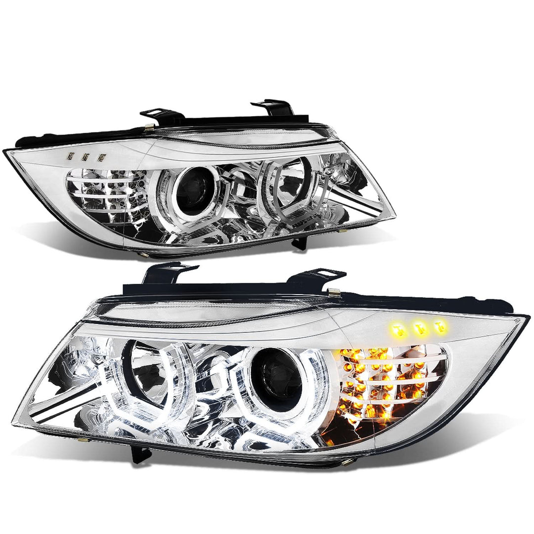 06-12 BMW 3-Series E90 3D Crystal Halo Projector LED Headlights Chrome