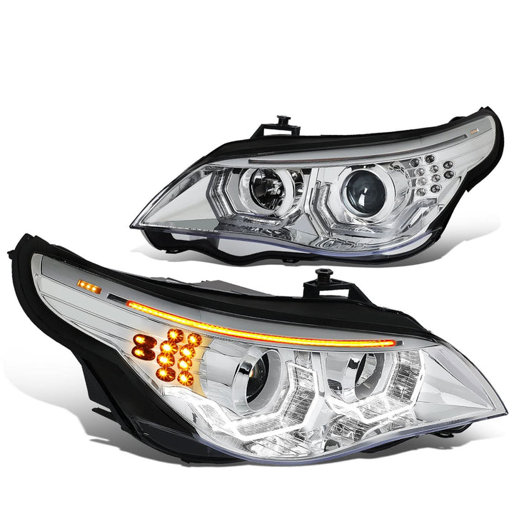 04-07 BMW 5 Series 3D LED Projector Headlights - Chrome Housing