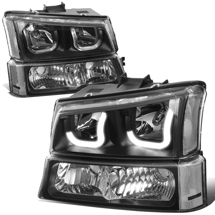 03-07 Chevrolet Silverado J-Halo LED DRL Headlights 4PC Black Clear