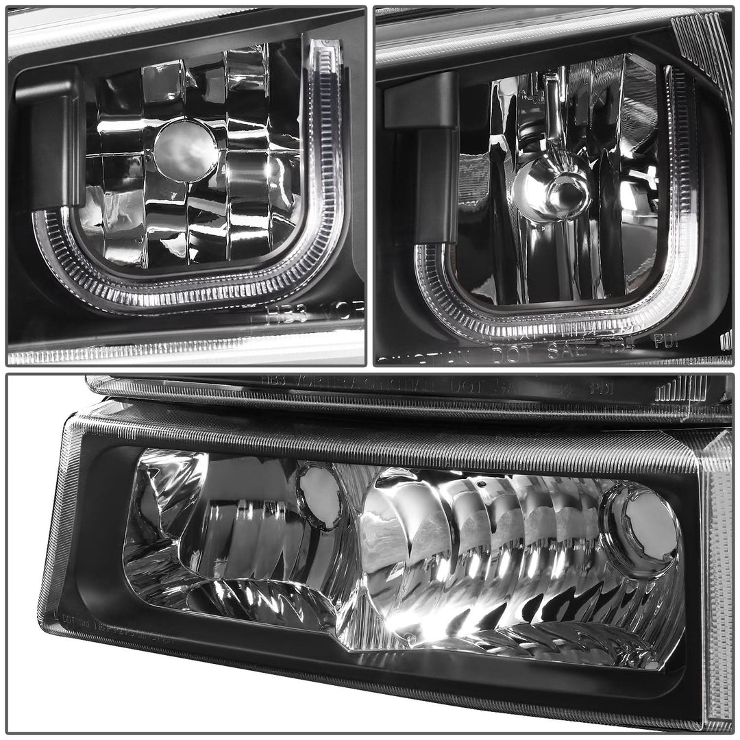 03-07 Chevrolet Silverado J-Halo LED DRL Headlights 4PC Black Clear