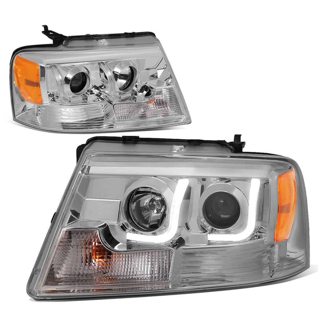 2004-2008 Ford F-150 LED J-Bar Halo Projector Headlights Chrome