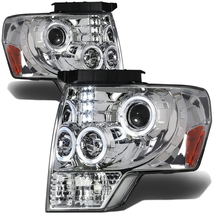 09-14 Ford F-150 LED Halo Projector Headlights Chrome Housing