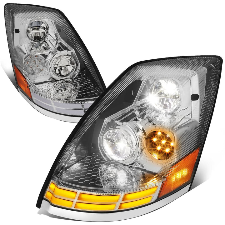 03-17 Volvo VN VNL VNM VNX LED Switchback Headlights Chrome