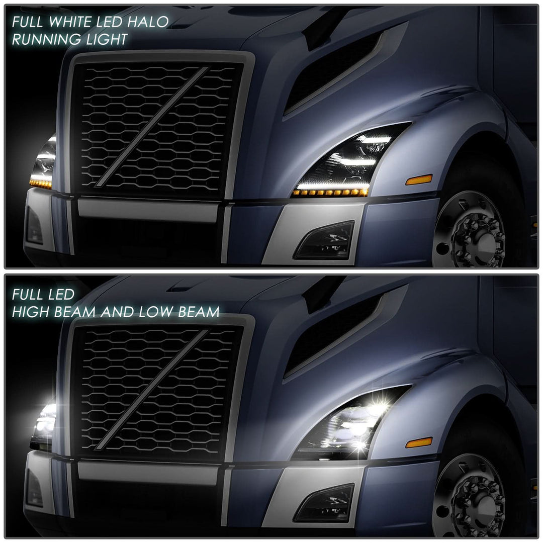 2018-2021 Volvo VNL VNR Sequential LED Headlights Black