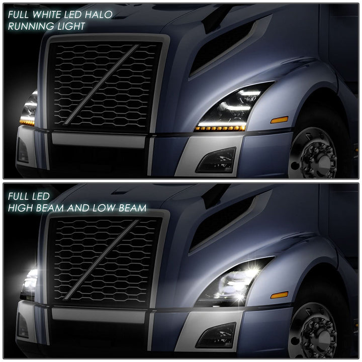 2018-2021 Volvo VNL VNR Sequential LED Headlights Black