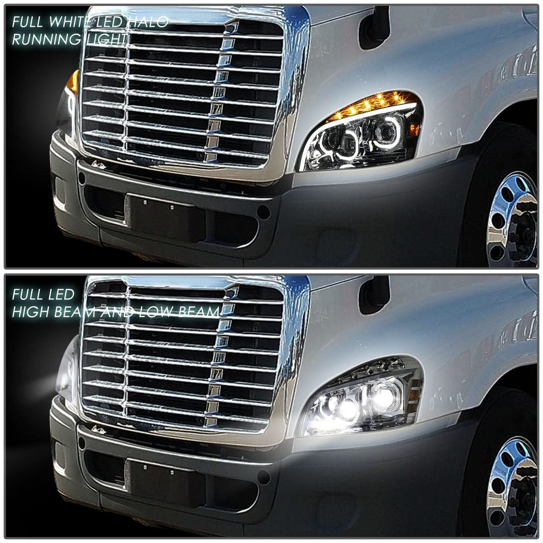 2008-2017 Freightliner Cascadia LED Halo Projector Headlights Chrome
