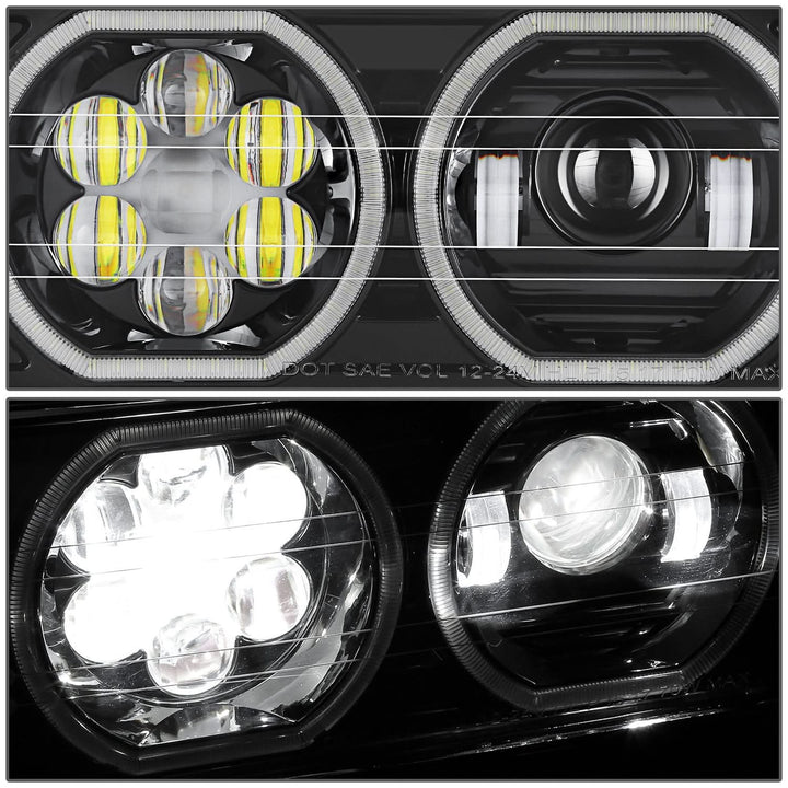 2018-2023 Volvo VNL/VNR White Halo Ring Headlights - Black