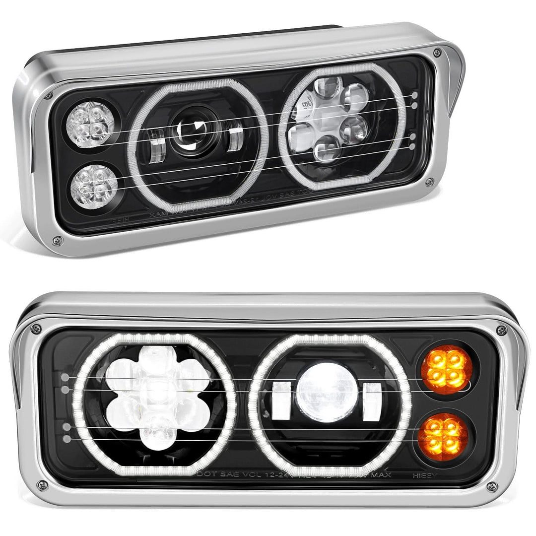 2018-2023 Volvo VNL/VNR White Halo Ring Headlights - Black