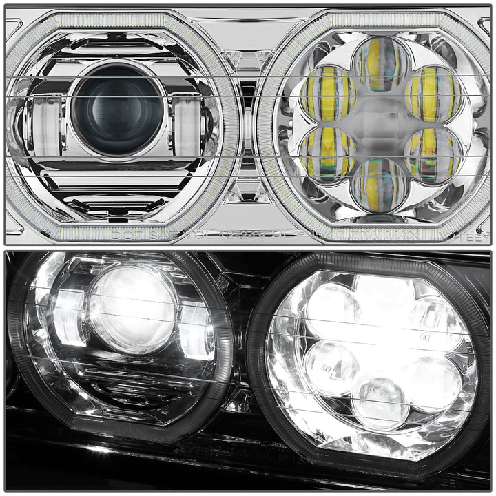 2018-2023 Volvo VNL/VNR White Halo Ring Chrome Headlights