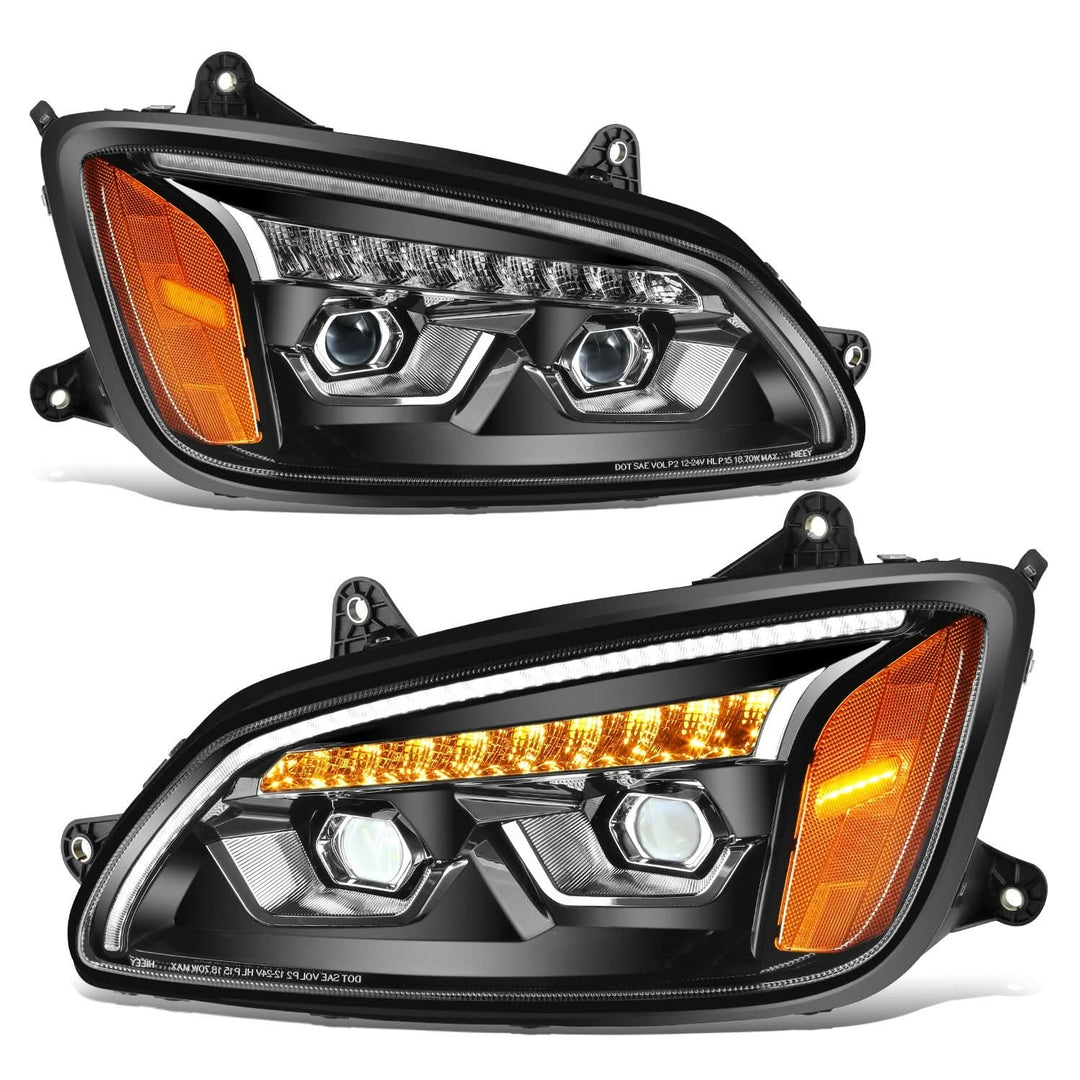 2008-2017 Kenworth T660 LED Sequential Projector Headlights Black