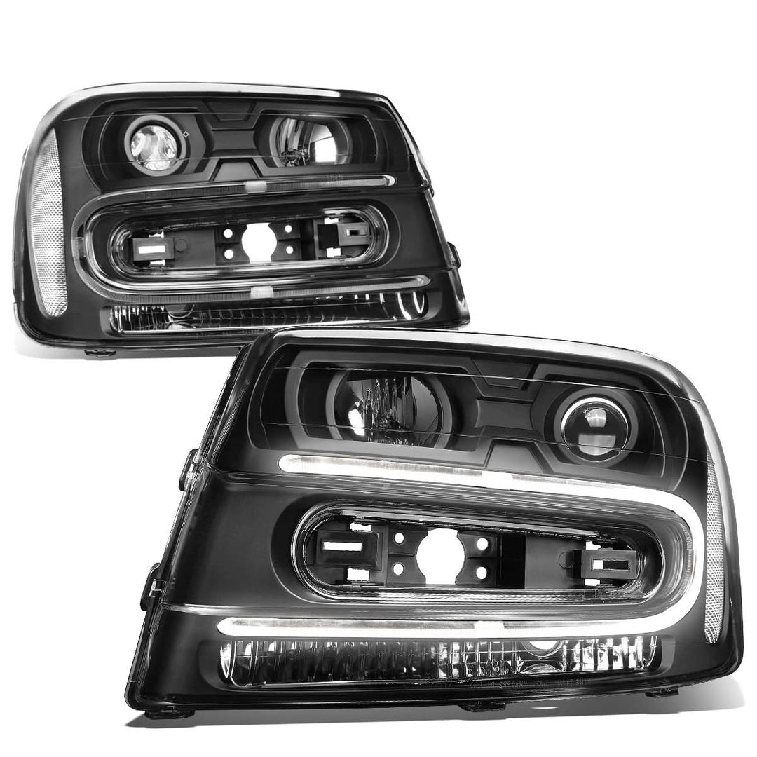 02-09 Chevrolet Trailblazer LED DRL OE Style Headlights - Black Housing