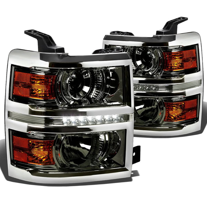 14-16 Chevrolet Silverado LED Projector Headlights Smoke Housing