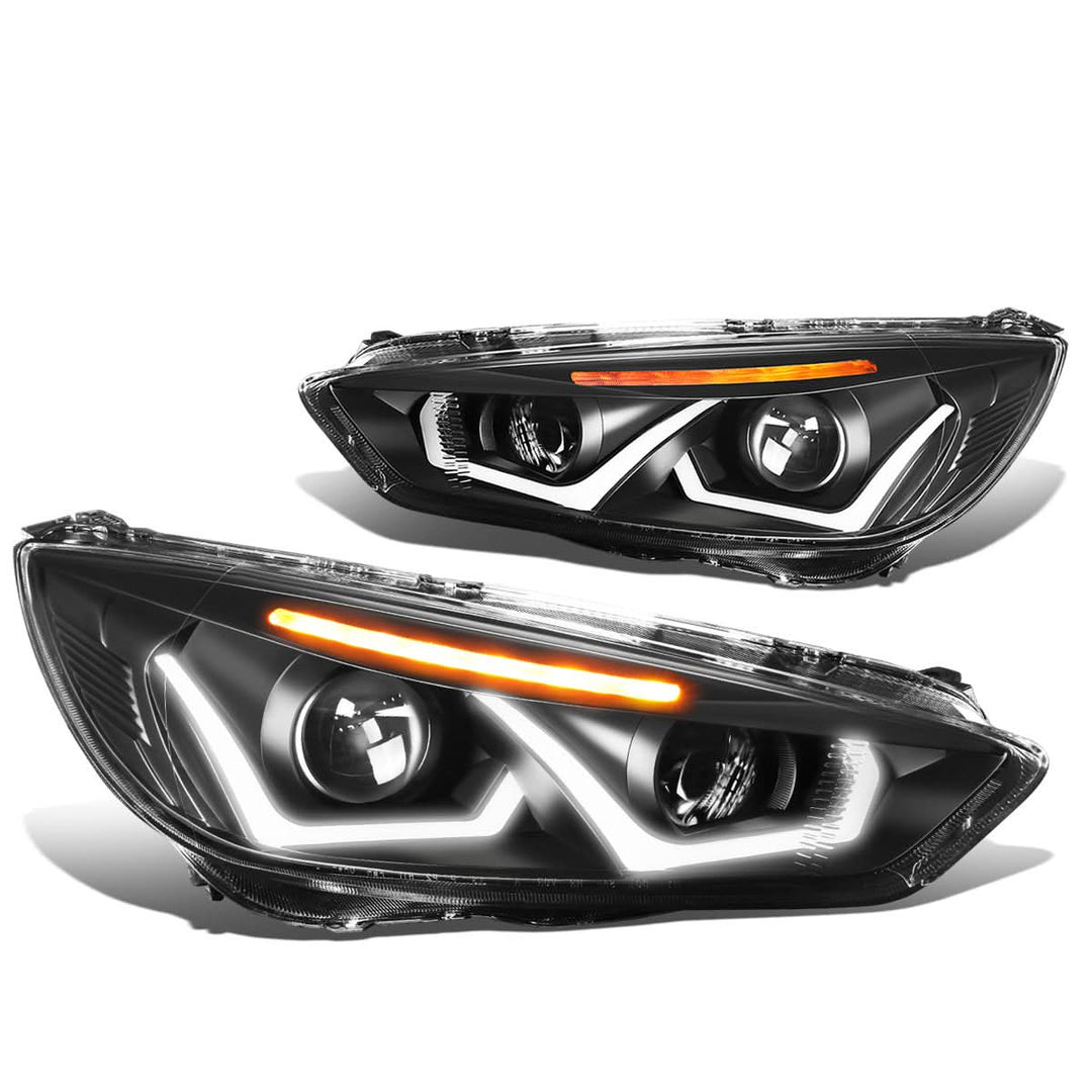 15-17 Ford Focus LED Dual Halo Projector Headlights - Black Housing