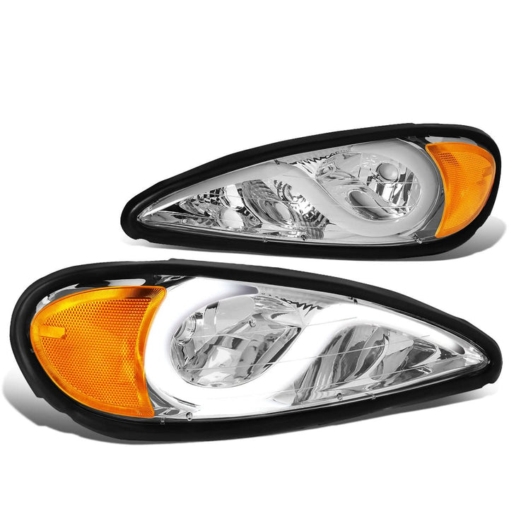 1999-2005 Pontiac Grand Am 3D LED DRL Projector Headlights Chrome