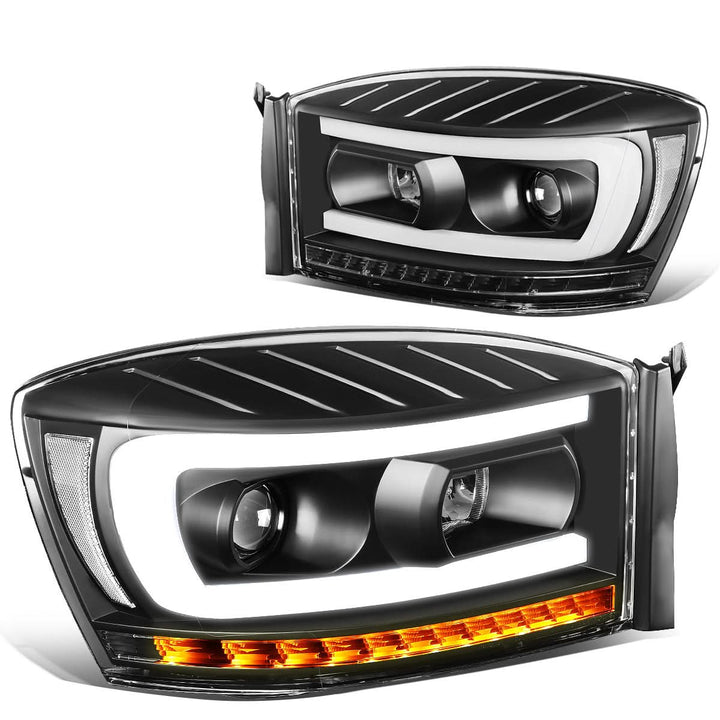 06-09 Dodge Ram LED DRL Projector Headlights Black Housing Clear Corner