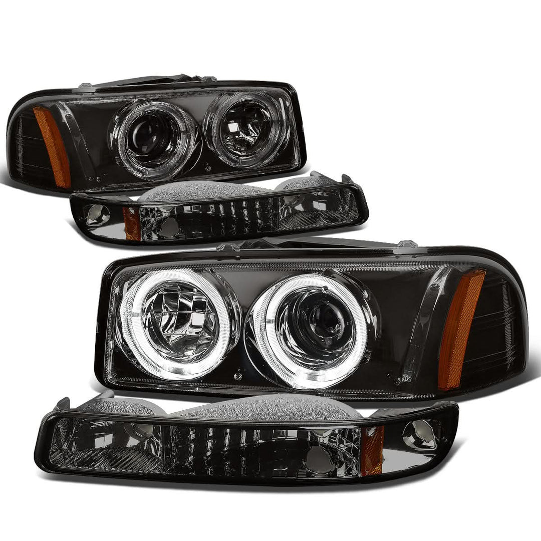 99-07 GMC Sierra Yukon LED Dual Halo Projector Headlights Smoke