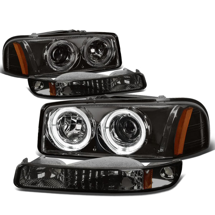 99-07 GMC Sierra Yukon LED Dual Halo Projector Headlights Smoke