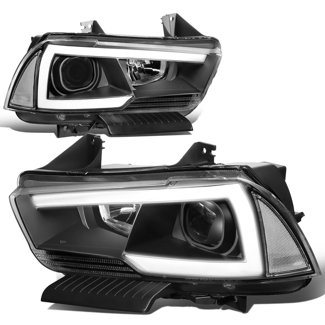 2011-2014 Dodge Charger LED DRL Projector Headlights - Black Housing