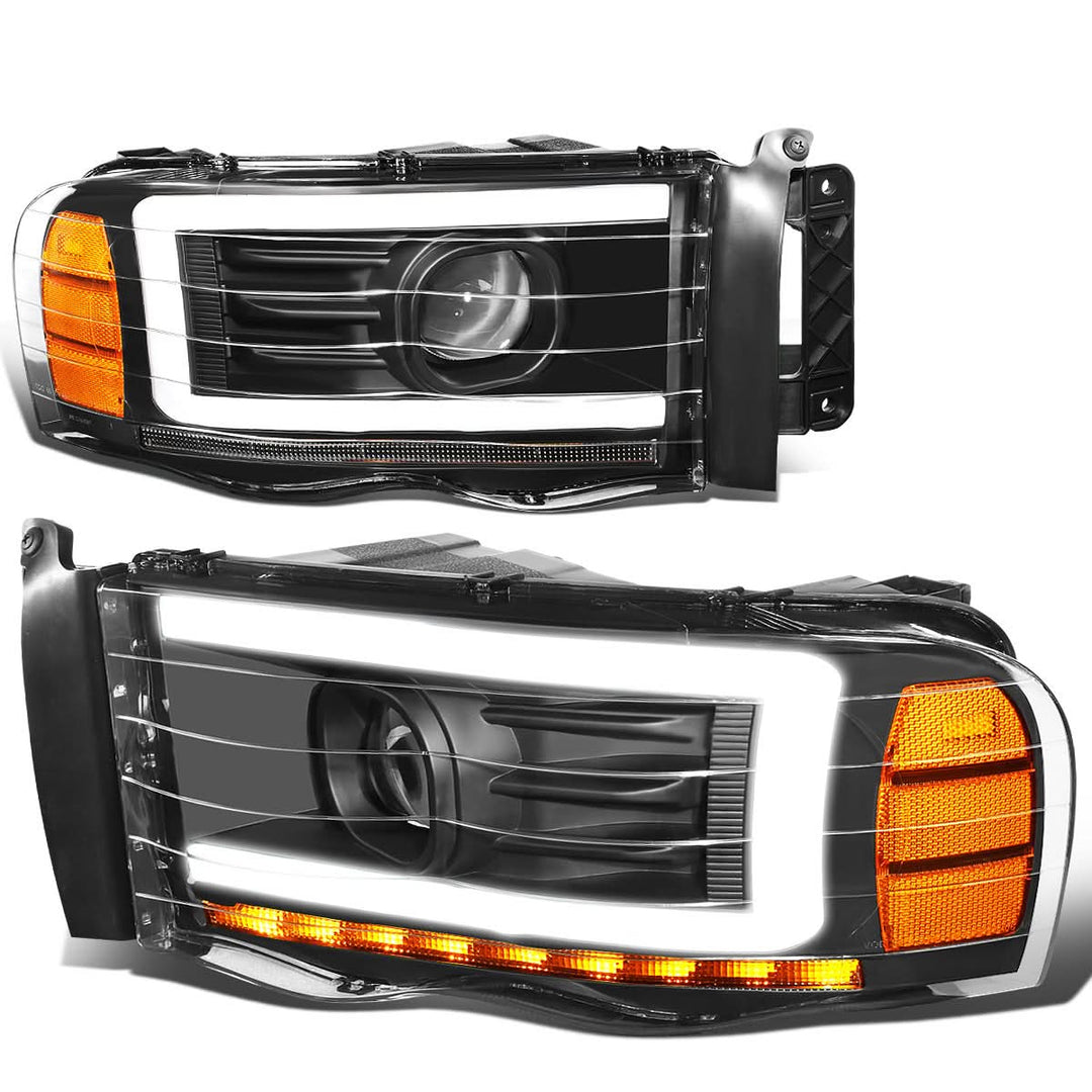 2002-2005 Dodge Ram LED DRL Projector Headlights Black Housing