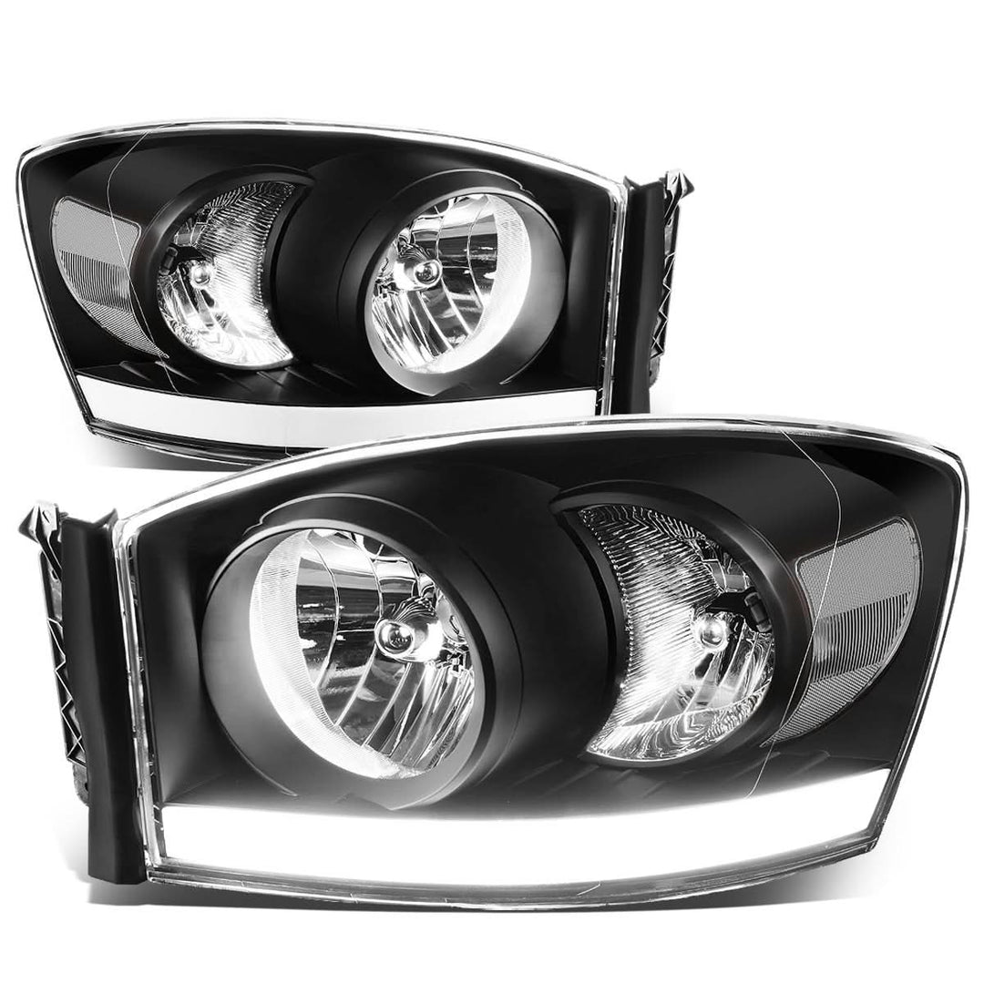 06-09 Dodge Ram LED DRL Black Housing Headlights - H13 Bulbs