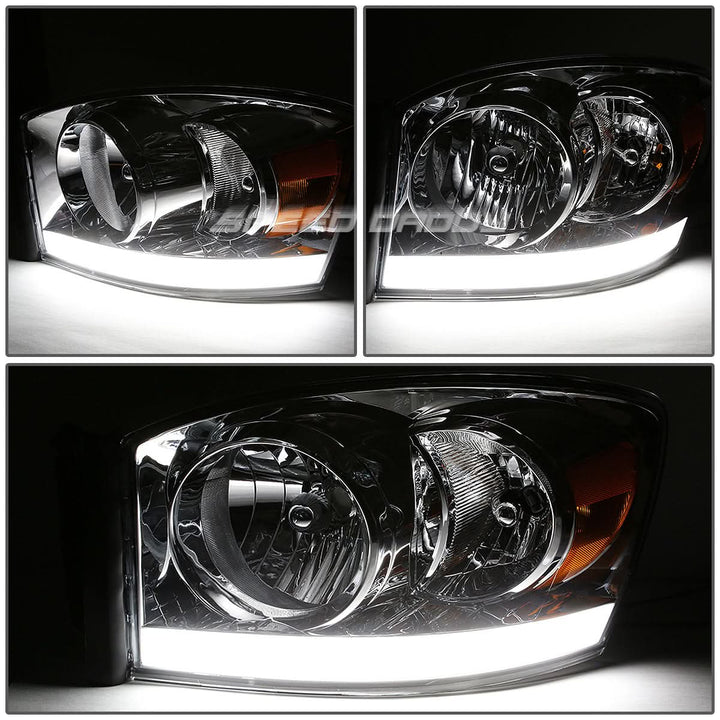 06-09 Dodge Ram LED DRL Chrome Headlights - Amber Corner H13