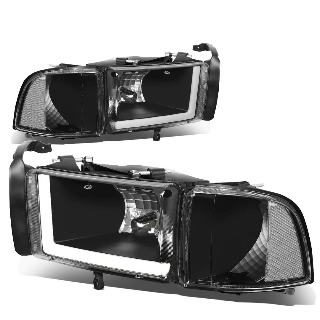 94-02 Dodge Ram LED DRL Headlights - Black Housing Clear Corner
