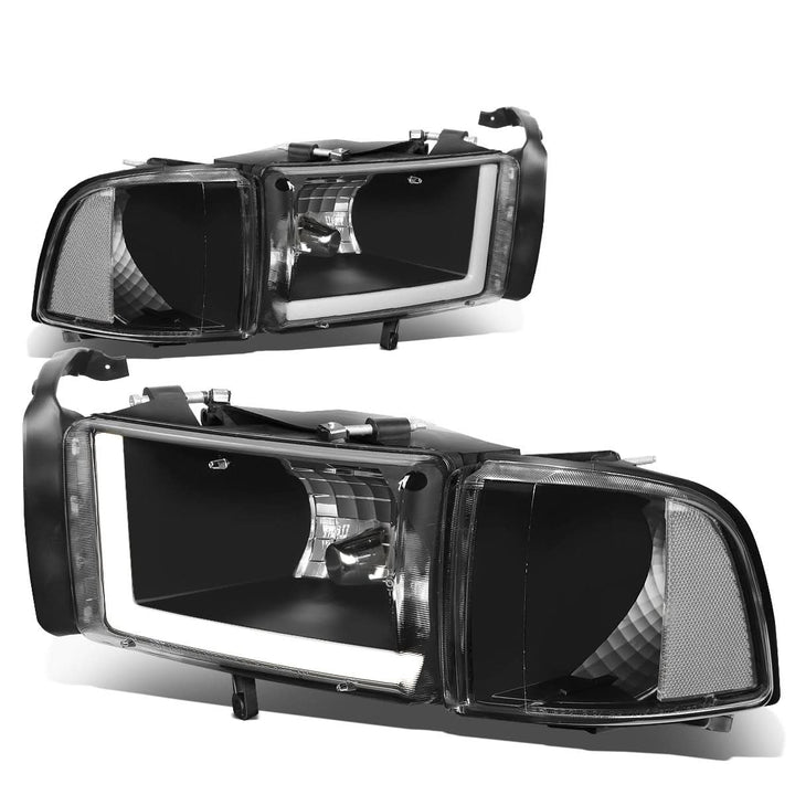 94-02 Dodge Ram LED DRL Headlights - Black Housing Clear Corner