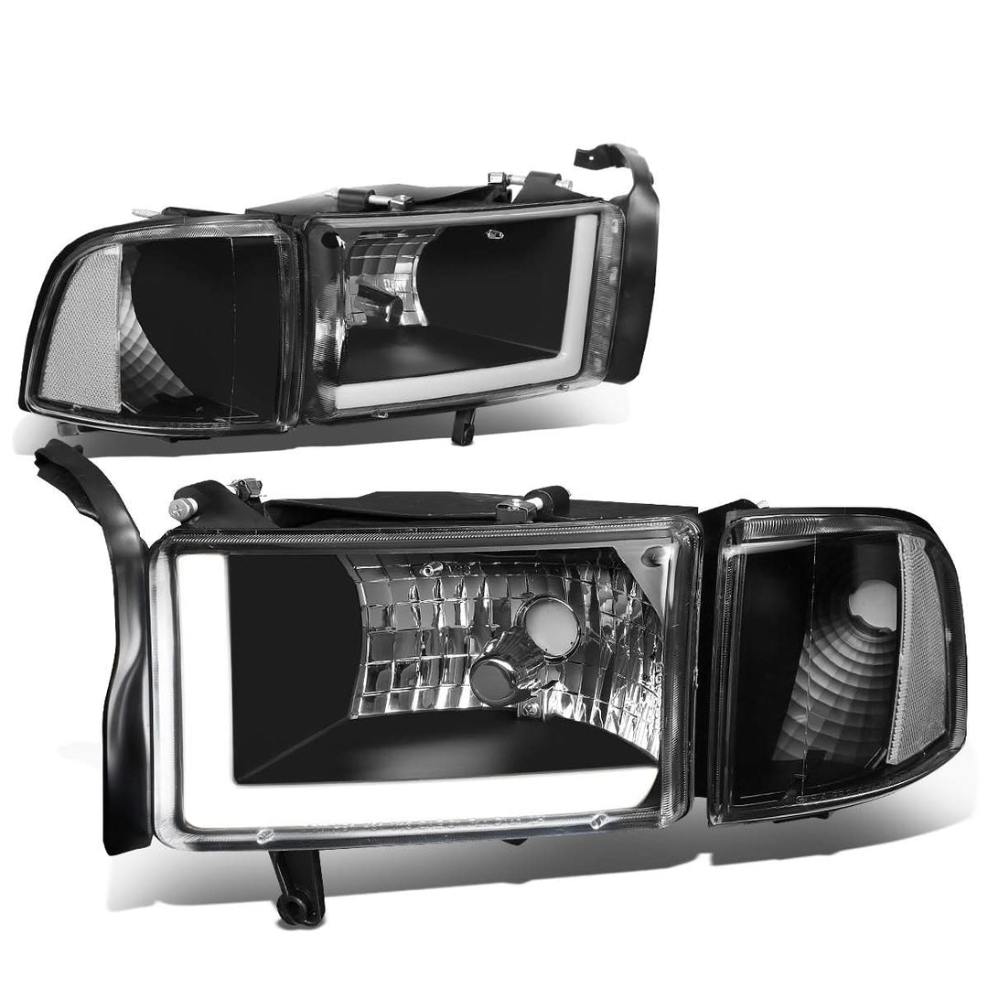 94-02 Dodge Ram LED DRL Headlights - Black Housing Clear Corner