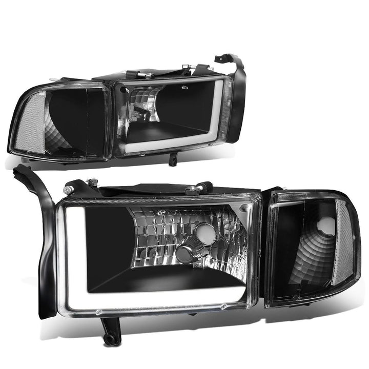 94-02 Dodge Ram LED DRL Headlights - Black Housing Clear Corner