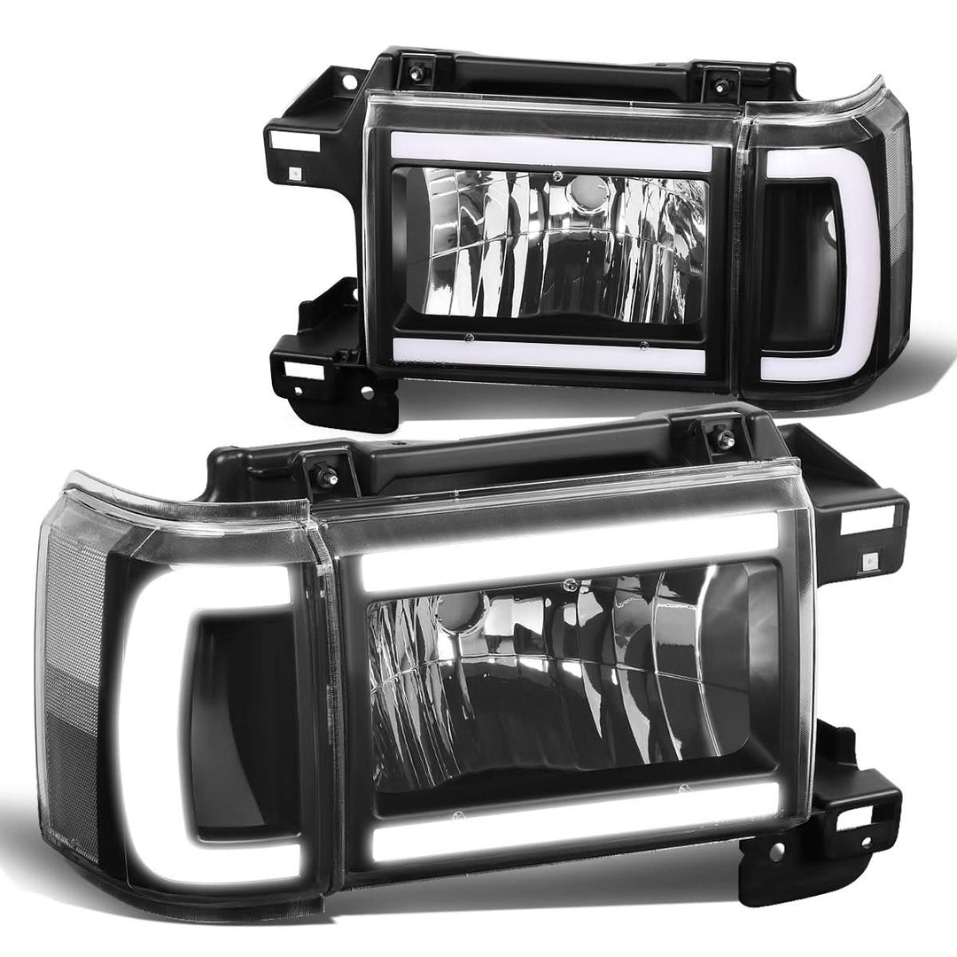 87-91 Ford Bronco F-150 F-250 F-350 LED DRL Headlights Black Housing
