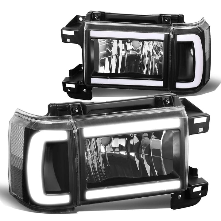 87-91 Ford Bronco F-150 F-250 F-350 LED DRL Headlights Black Housing