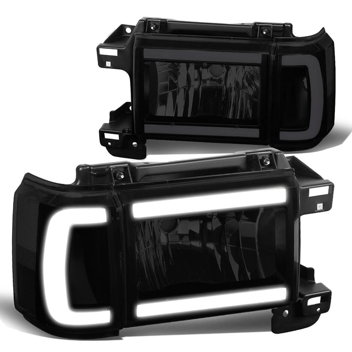 87-91 Ford Bronco F-150 F-250 F-350 LED DRL Headlights Black Smoke