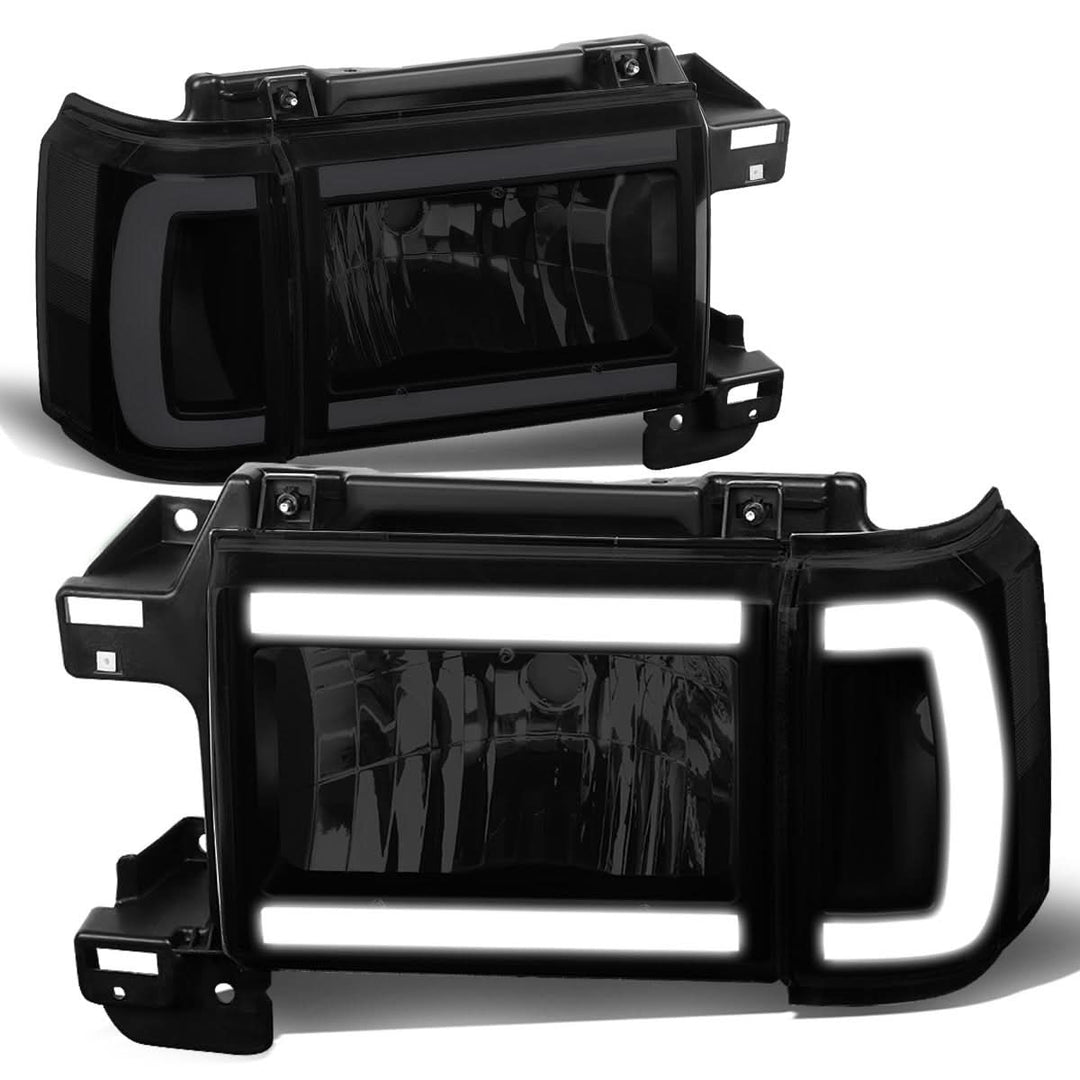 87-91 Ford Bronco F-150 F-250 F-350 LED DRL Headlights Black Smoke
