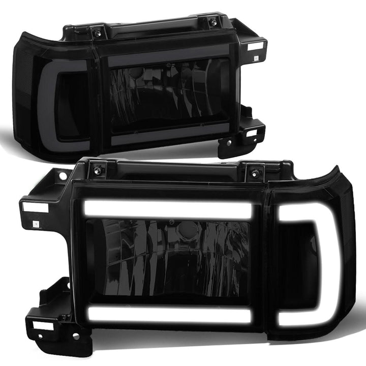 87-91 Ford Bronco F-150 F-250 F-350 LED DRL Headlights Black Smoke