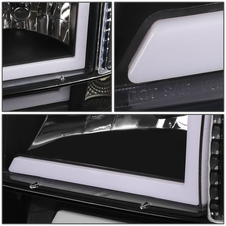 92-96 Ford F-150 F-250 F-350 Bronco Dual LED DRL Headlights Black
